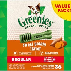 Greenies Regular Natural Dog Dental Treats, Sweet Potato Flavor, 36 oz. Pack (36 Treats)