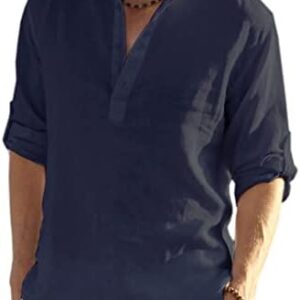 COOFANDY Men’s Cotton Linen Henley Shirt Long Sleeve Hippie Casual Beach T Shirts
