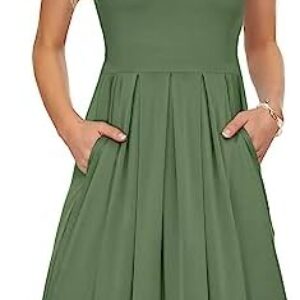 AUSELILY Women Summer Casual T Shirt Dresses Beach Cover up Plain Pleated Tank Dress