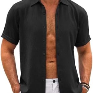 COOFANDY Mens Short Sleeve Button Down Shirt Casual Summer Beach Vacation Shirts