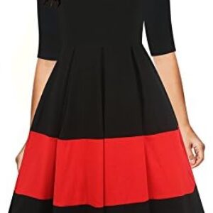 oxiuly Women’s Vintage Half Sleeve O-Neck Contrast Casual Pockets Party Swing Dress OX253