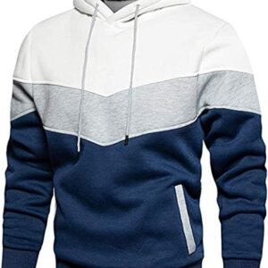 Mens Hoodies Pullover Color Block Fleece Long Sleeve Sweatshirt Tops with Pocket
