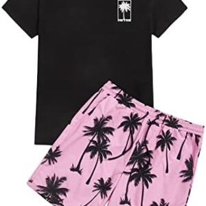 GORGLITTER Men’s Two Piece Tracksuits Outfits Hawaiian Graphic Shirt and Shorts Set Light