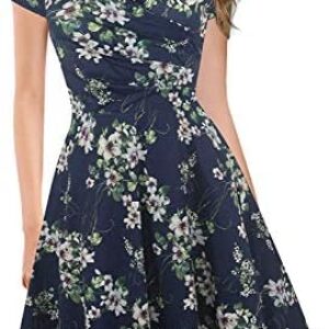 oxiuly Women’s Casual Dresses Criss-Cross V-Neck Floral Flare Midi Summer Dress OX233