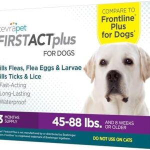 TevraPet FirstAct Plus Flea and Tick Topical for Dogs 45-88 Pounds, 3 Applicators