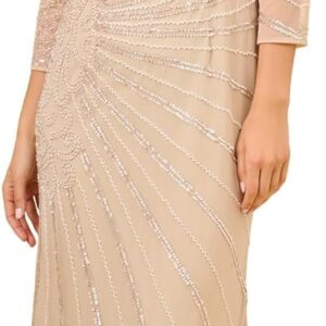 Adrianna Papell Women’s Sleeve Long Gown with Starburst Bead Pattern