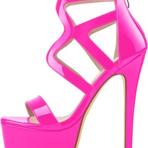 richealnini Women’s Crisscross Platform Stiletto High Heels Strappy Sandals with Zipper