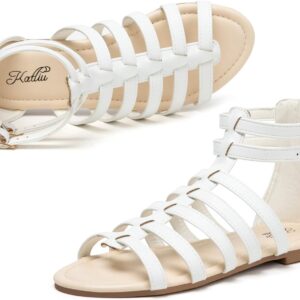 katliu Women’s Gladiator Sandal Flat Strap Sandals Two Ankle Buckle