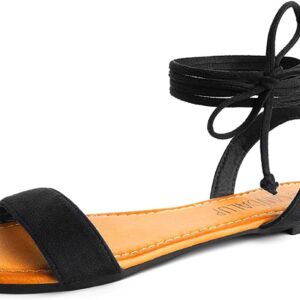 SANDALUP Womens Sandals Dressy Strappy Summer Cute Tie Up Ankle Strap flat sandals for women