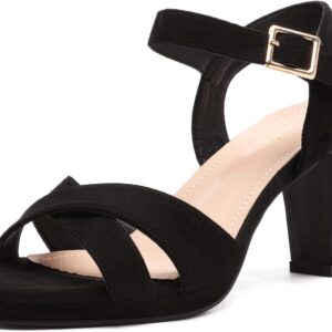DREAM PAIRS Women’s Open Toe Ankle Strap Sparkly Strappy Chunky Heel Pump Sandals