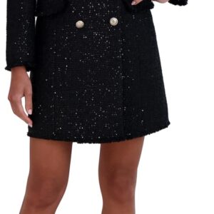 BCBGMAXAZRIA Women’s Long Sleeve V Neck Mini Tweed Blazer Dress