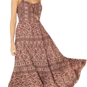 Angie Women’s Overdye Tie Neck Strappy Back Tiered Skirt Maxi Dress