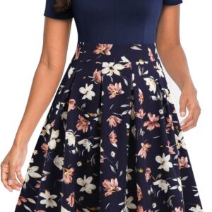 YATHON Women’s Vintage Floral Flared A-Line Swing Casual Party Dresses with Pockets