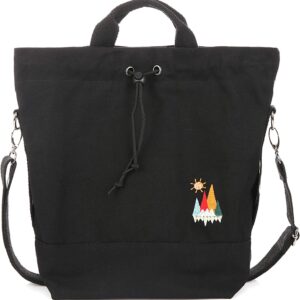 Women Canvas Tote Handbags Casual Shoulder Work Bag Crossbody Bag with Sunshine Embroidery