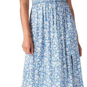 Lucky Brand Women’s Printed Smocked Dress, Blue Multi, X-Large