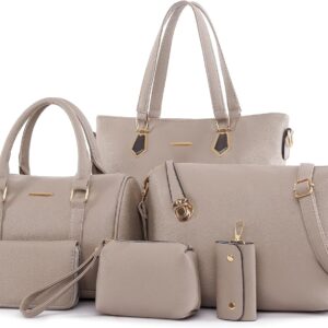 Purses and Handbags for Women Synthetic Leather Tote Crossbody Bags Satchel Purses Set 6pcs