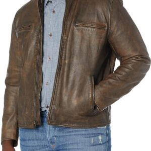 Lucky Brand Men’s Zip Front Vintage Leather Jacket