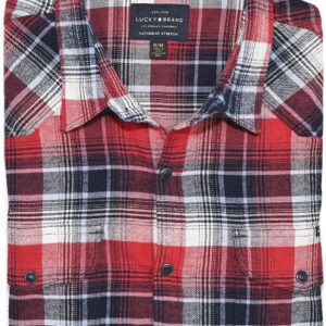 Lucky Brand Men’s Santa Fe Western Long Sleeve Shirt (L, Red/Navy/White)