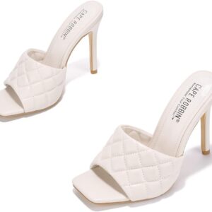 Cape Robbin Stitch Sexy Quilted High Heels for Women, Square Open Toe Shoes Heels