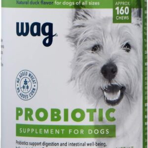 Amazon Brand – Wag Probiotic Supplement Chews for Dogs, Natural Duck Flavor, 160 count