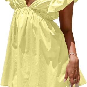 Womens Spring Summer V Neck Knot Back Causal Strap Short Flowy Swing Mini Dress