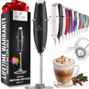 Zulay Kitchen Powerful Milk Frother Handheld Foam Maker for Lattes – Whisk Drink Mixer for Coffee, Mini Foamer for Cappuccino, Frappe, Matcha, Hot Chocolate & Coffee Creamer by Milk Boss (Black)