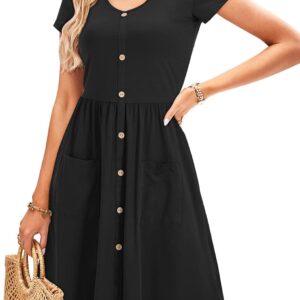 OUGES Women’s V Neck Button Down Skater Dress with Pockets