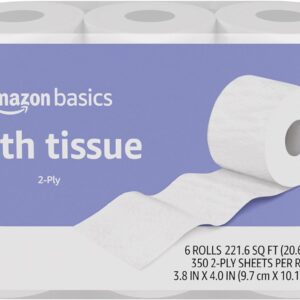 Amazon Basics 2-Ply Toilet Paper, 6 Rolls (1 Packs of 6), Equivalent to 25 regular rolls