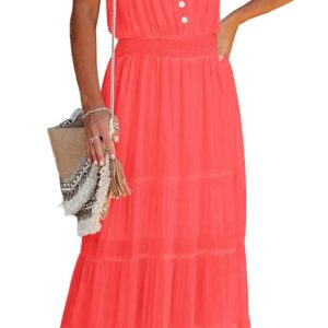 Pretty Garden Womens Summer Spaghetti Strap Sleeveless High Waist Beach Long Maxi Sun Dress