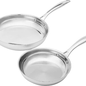 Amazon Basics 2-Piece Oven Safe, Riveted Handle Frying Pan – Silver, 8-Inch & 10-Inch