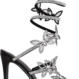 Wild Diva Women Rhinestone Butterfly Spiral Wrap Around High Heel Sandals