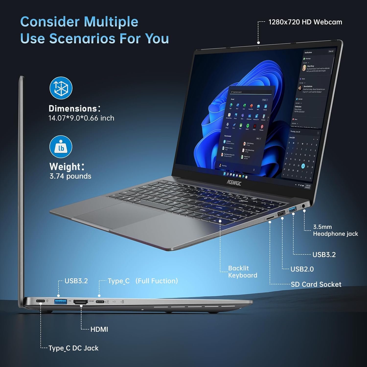 ACEMAGIC 2024 Newest Gaming Laptop with Backlit Keyboard, 16.1inch FHD