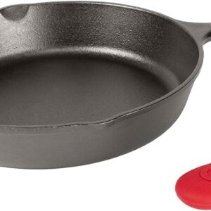 Lodge Cast Iron Skillet with Red Silicone Hot Handle Holder, 10.25-inch