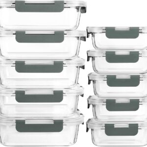 [10-Pack] Glass Meal Prep Containers with Lids-MCIRCO Food Storage Containers with Snap Locking Lids, Airtight Lunch Containers, Microwave, Oven, Freezer and Dishwasher