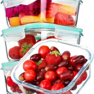 YEBODA Glass Food Storage Containers with Airtight Snap Locking Lids BPA Free Meal Prep Container Set For Home Kitchen Restaurant – Freezer, Microwave, Oven, Dishwasher Safe [28oz, 4 Pack]