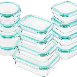 Bayco Glass Food Storage Containers with Lids, [24 Piece] Meal Prep, Airtight Bento Boxes, BPA Free & Leak Proof (12 lids & 12 Containers) – Blue