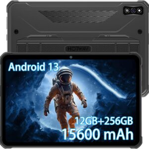 HOTWAV R7 Rugged Tablet Android 13, 15600mAh 10.1 Inch HD+ 12(6+6Virtual) GB+256GB/(2TB TF) Waterproof Tablet PC, 16MP Octa-Core IP68&IP69K/Dual SIM 4G/5G WiFi/Face ID/GPS/OTG/Widevine L1 (Gray)