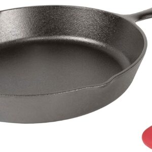 Lodge Cast Iron Skillet with Red Silicone Hot Handle Holder, 12-inch