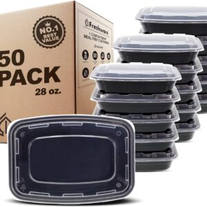 Freshware Meal Prep Containers [50 Pack] 1 Compartment with Lids, Food Storage Containers, Bento Box, BPA Free, Stackable, Microwave/Dishwasher/Freezer Safe (28 oz)