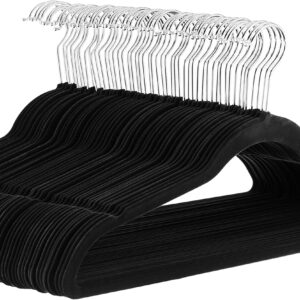 Amazon Basics Slim, Velvet, Non-Slip Suit Clothes Hangers, Black/Silver – Pack of 50