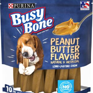 Purina Busy Bone Made in USA Facilities, Long Lasting Small/Medium Breed Adult Dog Chews, Peanut Butter Flavor – 10 ct. Pouch