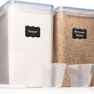 XXL 7 qt / 6.5 L / 220 Oz Food Storage Airtight Pantry Containers [Set of 2] WIDE & DEEP + FREE 2 Measuring Cup + ideal for Sugar, Flour – Clear Plastic – Leakproof – BPA Free – Clear