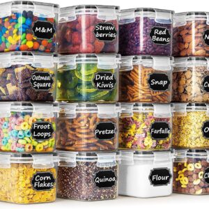 Wildone Cereal & Dry Food Storage Container Set of 16 [0.8L /3.38 Cups] for Sugar, Flour and Baking Supplies, Airtight Leak-proof & BPA Free, with 20 Labels & 1 Marker