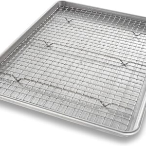 USA Pan Bakeware Half Sheet Baking Pan and Bakeable Nonstick and Cooling Rack Set, Metal