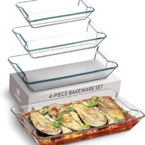 4-Piece Rectangular Glass Casserole Dish Set – Modern Design, Grip Handles, Nesting Storage