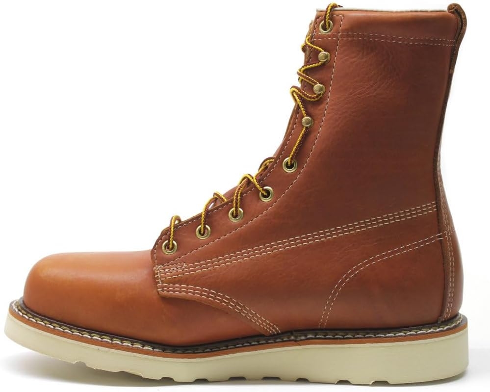 Thorogood American Heritage 8ā Steel Toe Work Boots for Men – Full-Grain Leather with Round Toe, Slip-Resistant Wedge Outsole and Comfort Insole; EH Rated