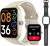 SKG Smart Watch for Women Men (Answer/Make Call), Alexa Built-in, Extra Black Band, IP68 Smartwatch for Android iPhone, 100+ Sport 1.8″ Fitness Tracker with Heart Rate SpO2 Monitor, V7 Cyber Beige