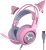 SOMIC G951pink Gaming Headset for PC, PS4, PS5, Laptop, Cat Ear Headphone USB Gaming Headphones with Mic Noise Cancelling, LED Light, 7.1 Virtual Surround Sound for Girls, Women