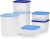 Tupperware Stacking Square Storage Set – Dishwasher Safe & BPA Free – (6 Clear Containers + 6 Blue Lids)