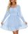 ZAFUL Women’s Square Neck Off Shoulder Tie Back Long Lantern Sleeve Ruffle Short Dress A-Line Mini Dress